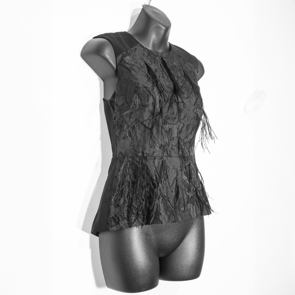 BCBGMaxAzria Feathered Peplum Sleeveless Blouse - Picture 2 of 5